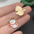 Kerst sneeuwpop bedeltje met rode hoed en gouden achterkant voor DIY sieraden maken - KC Goud Emaille Kerst Sneeuwpop