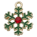 Colgante de copo de nieve de Navidad con esmalte verde y cristal rojo para joyas DIY - Copo de Nieve Navideño Verde (16x21mm)