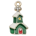 Colgante navideño de casita esmaltada verde con pedrería para joyería DIY - Casa de Navidad Verde (11x22mm)