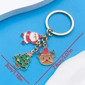 Christmas keychain with Santa Claus, Xmas tree and reindeer charms in golden finish - Christmas Reindeer Santa Tree Keychain (ER813)
