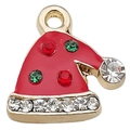 Colgante de gorro de Navidad en esmalte rojo y plata 925 dorada con cristales brillantes - Gorro de Navidad Rojo (15x15mm)