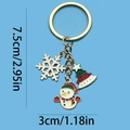 Christmas snowman and tree enamel keychain with gold finish on light blue background - Christmas Snowman Snowflake Tree Keychain (ER815)