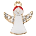 Colgante de ángel dorado con alas de esmalte blanco y brillantes detalles de circón - Ángel de Navidad Blanco (18x21mm)