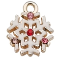 Colgante de copo de nieve dorado con esmalte blanco y brillantes diamantes rojos - Copo de Nieve Navideño Redondo Blanco con Brillantes (13x16mm)
