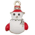 Colgante de muñeco de nieve en esmalte rojo y pedrería para joyería artesanal - Muñeco de Nieve Navideño Blanco (15x22mm)