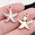 DIY starfish jewelry pendant set with white enamel inlay and polished gold finish - Ocean Starfish 15x18mm (8609)