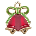 Colgante navideño de aleación con esmalte rojo y lazo verde para joyería DIY - Campana de Navidad Roja (13x13mm)