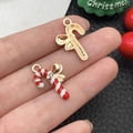 Kerst zuurstok hanger met rood wit emaille en gouden strik voor het maken van sieraden - Rood Witte Emaille Kerst Snoepje (15x22)