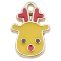 Colgante de reno de dibujos animados en esmalte rojo y dorado para joyería DIY - Ciervo de Navidad Amarillo (12x18mm)