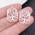 Vintage Tree of Life hangers van zilverlegering met opengewerkt bladontwerp voor sieraden - Helder Zilveren Vierkante Levensboom (19901)
