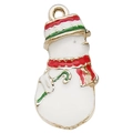 Colgante navideño de muñeco de nieve esmaltado con bufanda roja para creación de joyas - Muñeco de Nieve Navideño Blanco (11x22mm)