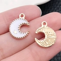 White enamel moon and gold star alloy charm with textured back for DIY jewelry - Moon 12x16mm (9959)
