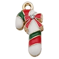 Colgante de bastón de caramelo navideño con lazo rojo y cristal en esmalte dorado - Bastón de Caramelo Navideño (11x22mm)