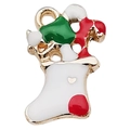 Colgante calcetín de Navidad en esmalte rojo y verde para la creación de joyas DIY - Calcetín de Navidad Blanco (10x19mm)