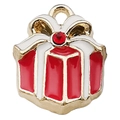 Colgante de caja de regalo de Navidad esmaltado con lazo rojo y piedra para joyas DIY - Caja de Regalo de Navidad Roja (14x17mm)
