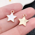 White enamel star charms with gold textured back and hanging loop for DIY jewelry - Five-Pointed Star 12x14mm (11016)