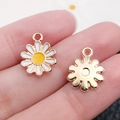 Daisy flower alloy charm with white enamel and rose gold plating for DIY jewelry - Round Small Daisy 11.4x14.6mm (11070)