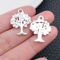 Paar zilveren Tree of Life bedeltjes met bladtextuur voor het maken van sieraden - Helder Zilveren Levensboom (19906)