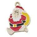 Colgante de Papá Noel esmaltado con aro dorado para creación de joyas navideñas DIY - Papá Noel Rojo (16x23mm)