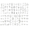 Diverse zilveren bedeltjes voor DIY sieraden maken gepresenteerd in een raster - Gemengde Glanzend Zilveren Stijl (SN1016)