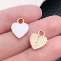 DIY gold heart pendants with white enamel and sunburst texture for jewelry making - Heart Shape 10x12mm (11946)