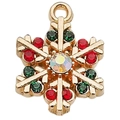 Colgante de copo de nieve dorado con pedrería roja y verde para joyas navideñas DIY - Copo de Nieve Navideño Hexagonal con Brillantes (15x19mm)