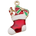 Colgante calcetín navideño con bastón de caramelo y lazo verde para joyería festiva DIY - Calcetín de Navidad Rojo (15x27mm)