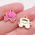 Golden pumpkin carriage charm with pink enamel detail for DIY jewelry making - Pumpkin Carriage Style / Rose Red
