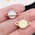 Cute planet Saturn charms with white enamel and golden texture for DIY jewelry making - Round Star 16x12mm (12325)