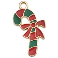 Colgante de bastón de caramelo navideño con esmalte rojo y verde y un lazo rojo - Caramelo de Navidad Rojo Verde (12x22mm)
