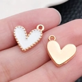 DIY jewelry heart pendant charms in white oil drip and gold finish for handmade earrings - Love Heart Shape 13x13mm (14982)
