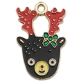 Colgante de reno navideño con cuernos rojos y lazo verde para creación de joyas DIY - Reno de Navidad Negro (18x28mm)