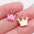 Pink enamel crown charm and golden textured crown pendant for DIY jewelry making - Crown Style / Rose Red