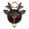 Colgante de reno navideño en aleación dorada con esmalte negro y cristal brillante - Reno de Navidad Negro (16x18mm)