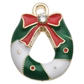 Colgante de corona navideña con lazo rojo y diamante para crear joyas personalizadas - Corona de Navidad Redonda (15x19mm)