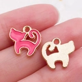 Pink cat alloy pendant with gold plating and enamel finish for DIY jewelry making - Cat Style / Rose Red