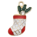 Colgante bota de Navidad en esmalte rojo con acebo para creación de joyas DIY - Calcetín de Navidad Blanco (11x24mm)