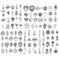 Vintage zilveren bedeltjes collectie met muziek-, wijn- en hartontwerpen voor DIY sieraden - Gemengde Antiek Zilveren Stijl (SN1022)