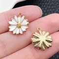 DIY daisy charms for earrings and bracelets with white enamel and golden center - Daisy 15x13mm (19599)