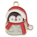 Colgante de pingüino de Navidad DIY con gorro rojo y marco dorado para pulseras - Pingüino de Navidad (17x21mm)