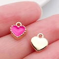 Pink enamel heart charm pendant with gold gear edge for DIY jewelry making - Small Heart Style / Rose Red