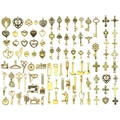 Selectie van vintage gouden legering bedeltjes met hart-, sleutel- en gereedschapvormen - Gemengde Antiek Gouden Stijl (SN1025)