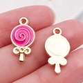 Pink swirl lollipop charm in alloy enamel finish with gold metal back for DIY jewelry - Lollipop Style / Rose Red