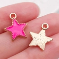 Star-shaped rose pink enamel pendant with golden beaded edge for DIY jewelry making - Star Style / Rose Red