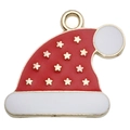 Colgante de gorro de Navidad rojo con estrellas doradas y borde blanco para joyas - Gorro de Navidad Rojo (17x17mm)