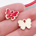 Red enamel butterfly pendant charm in golden finish for DIY jewelry making - Red 13x10.5mm (11863)
