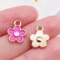 Pink enamel flower and textured metal alloy pendants for DIY jewelry charms - Small Flower / Rose Red
