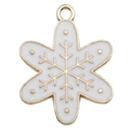 Colgante de joyería DIY con acabado dorado y esmalte blanco en un fino diseño de copo - Copo de Nieve Navideño Blanco (19x24mm)