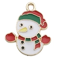 Colgante de muñeco de nieve navideño de aleación esmaltada con borde dorado para joyería DIY - Muñeco de Nieve Navideño (18x20mm)