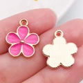 Pink enamel flower charm with gold plating for DIY bracelets and jewelry making - Five-petal Flower Style / Rose Red